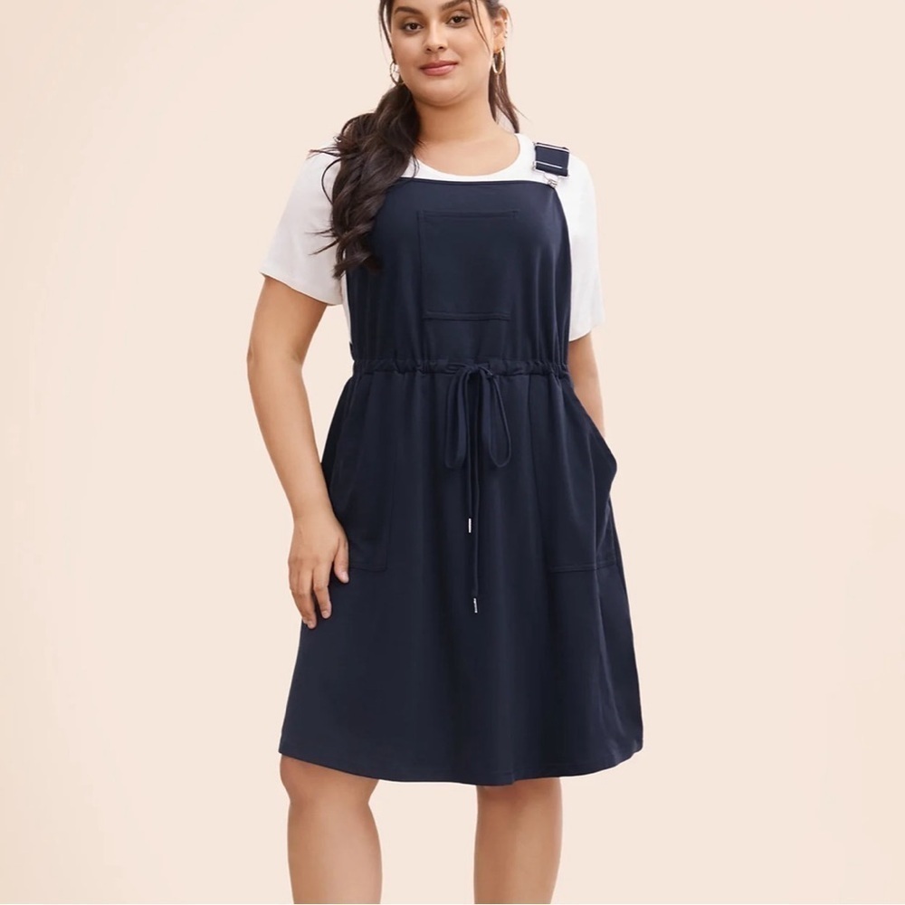 BloomChic Plain Pocket Drawstring Overall Dress L ( us12)